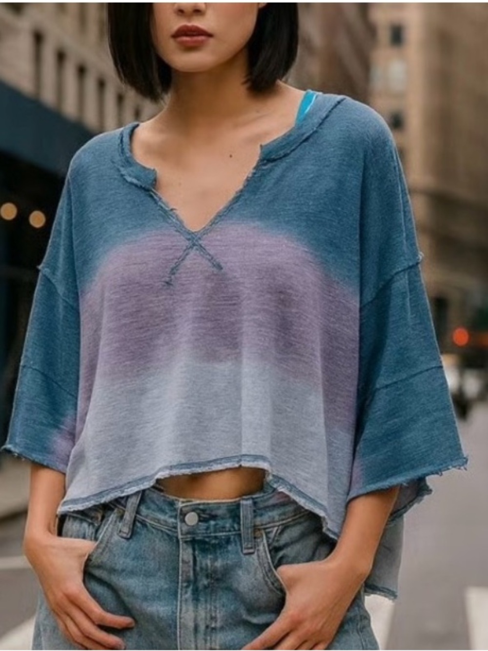 FREE PEOPLE WE THE FREE AFTER MIDNIGHT OMBRE FADE RAGGED TOP LARGE